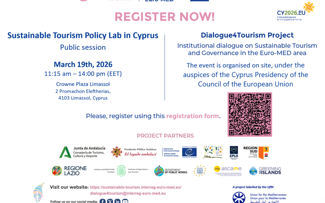 Register Now! Sustainable Tourism Policy Labs Limassol, under the auspices of the Cyprus Presidency of the Council of the EU